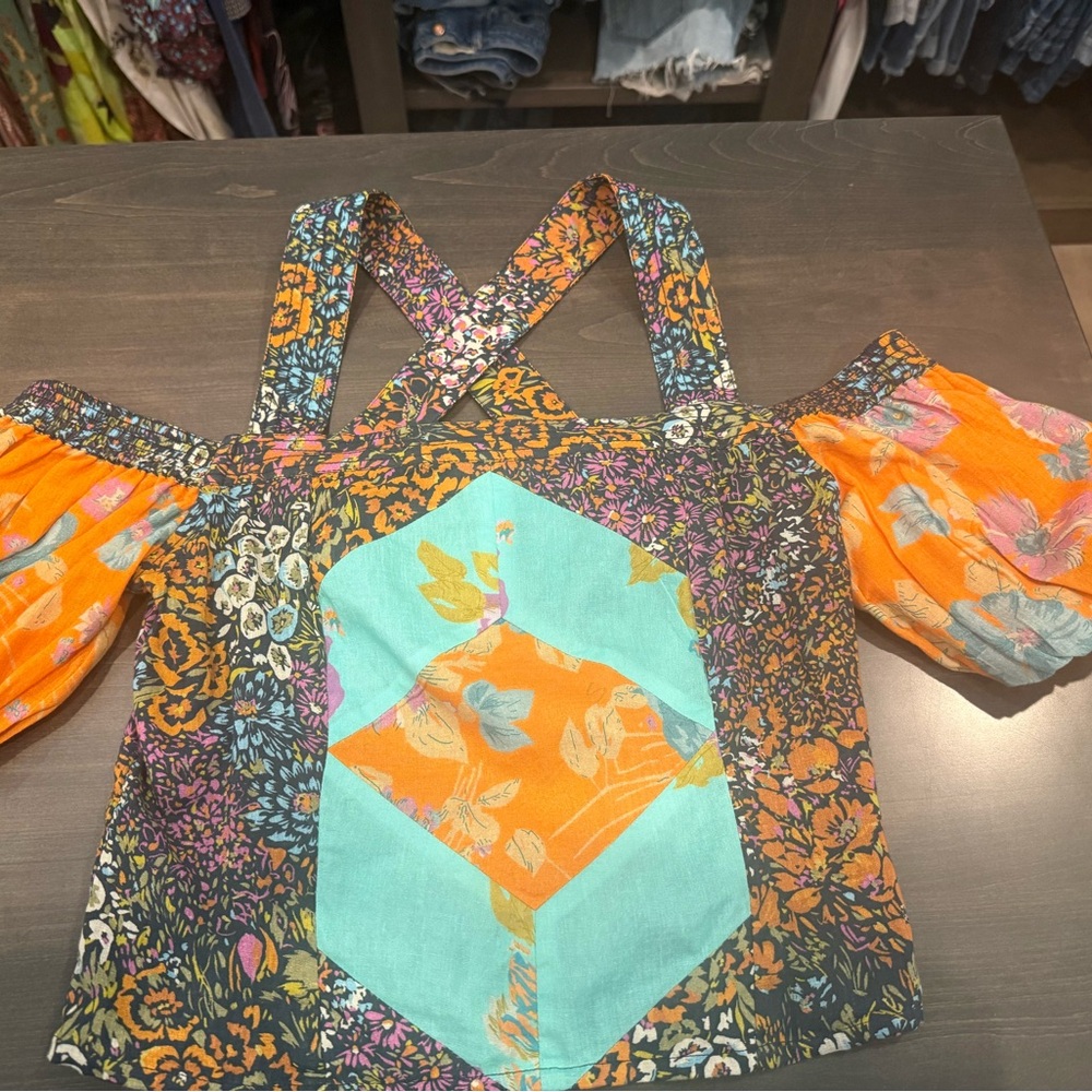 Floral Patchwork Off-Shoulder Top